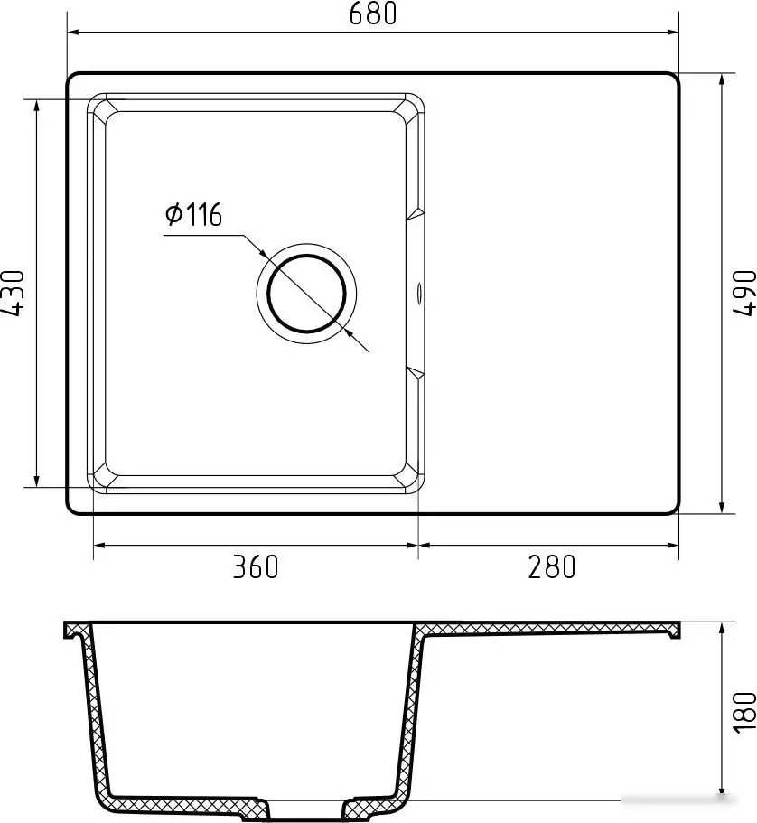 Кухонная мойка GranFest GF-Urban-668L (черный) - фото товара