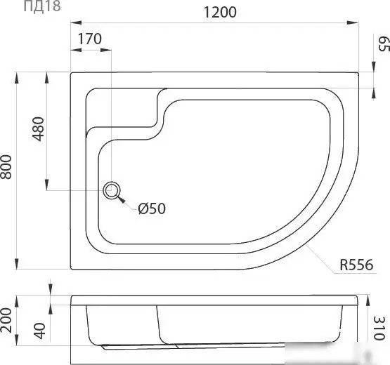 Душевой поддон Triton Полукруглый ПД18 120x80 - фото товара