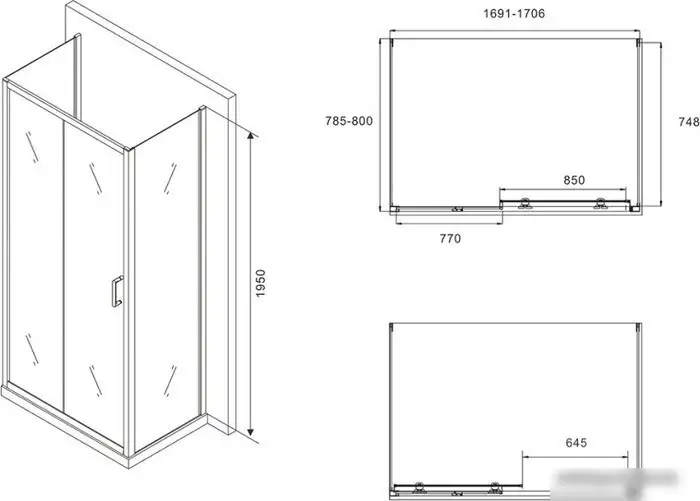 Душевой уголок Abber Schwarzer Diamant AG30170B-S80B-S80B - фото товара