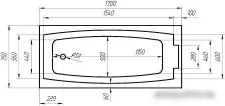 Ванна 1Марка Aelita 170x75 - фото товара