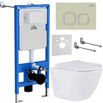 Унитаз подвесной Roxen Antares 530185-01 в комплекте с инсталляцией StounFix Slim 6 в 1 966461 (кнопка: бежевый)
