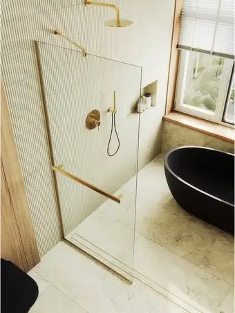 Душевая стенка MaybahGlass 89x195 MGD-732-3у (прозрачное стекло/золотой) - изображение в каталоге