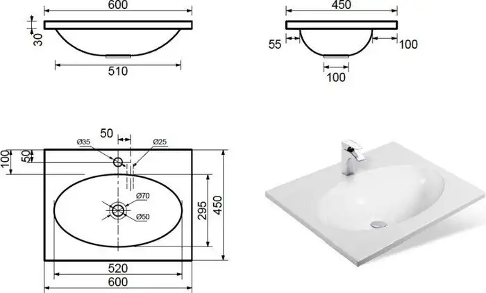 Умывальник Эстет Vegas Silk 60x45 ФР-00014921 - фото товара
