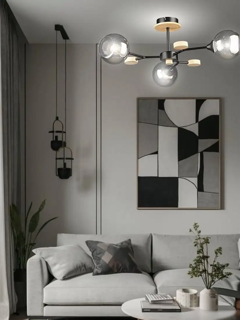 Припотолочная люстра Aitin Pro НПБ 02-3x60-105 N6780/3 (черный/дерево) – фото товара