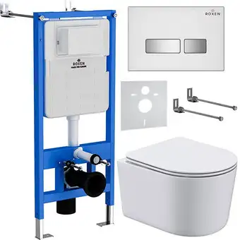 Унитаз подвесной Roxen Simple Compact в комплекте с инсталляцией StounFix Slim 6 в 1 964407 (кнопка: белое стекло) - изображение в каталоге
