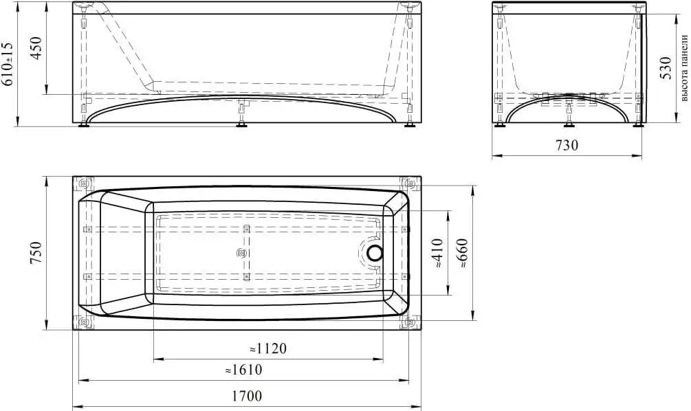 Фронтальный экран под ванну Radomir Веста 170 2-21-0-0-0-255 (фронтальный) – фото товара