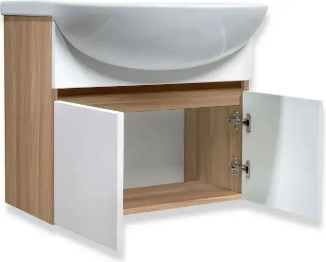 Runo Тумба с умывальником Runo Лада 60 + Уют 60 (подвесная, блэквуд/белый) – фото товара