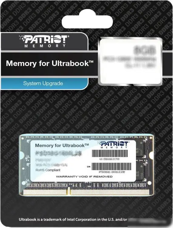Оперативная память Patriot Memory for Ultrabook 8GB DDR3 SO-DIMM PC3-12800 (PSD38G1600L2S) – фото товара