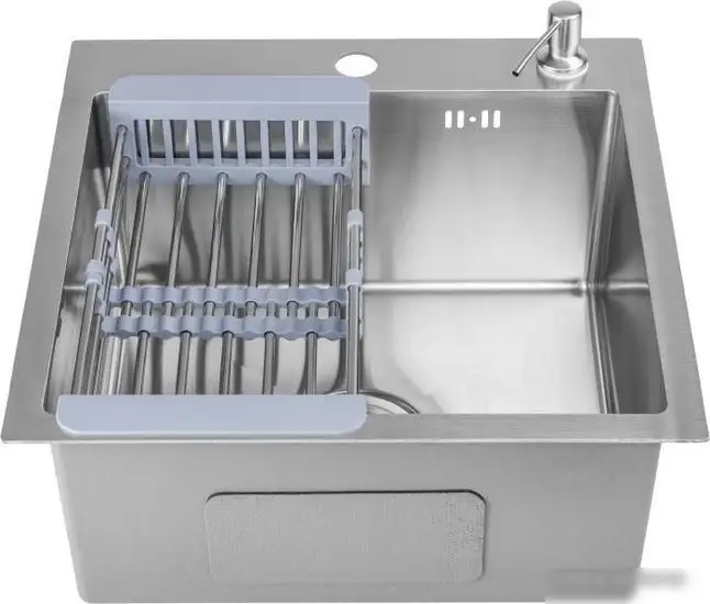 Кухонная мойка Saniteco 4848 (с сифоном, дозатором и коландером) - фото товара