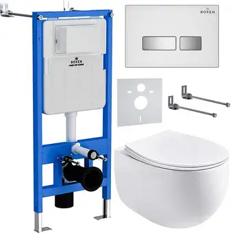 Унитаз подвесной Roxen Egg в комплекте с инсталляцией StounFix Slim 6 в 1 964245 (кнопка: белое стекло) - изображение в каталоге