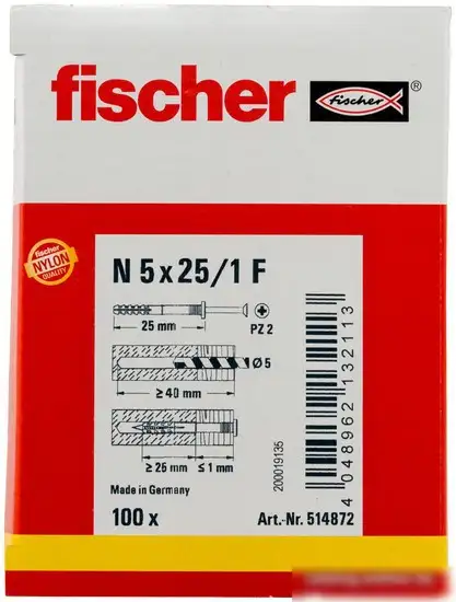 Дюбель-гвоздь Fischer N 5 x 25/1 F 514872 (100 шт) – фото товара