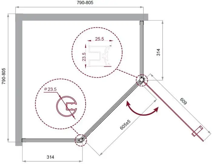 Душевой уголок BelBagno UNO-195-P-1-80-C-Cr - фото товара