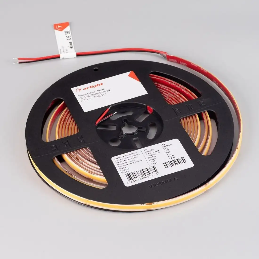 Светодиодная лента COB Arlight 10W/m 480Led/m CSP теплый белый 5M герметичная COB-SE-X480-8mm 24V Warm2700 045857 – фото товара