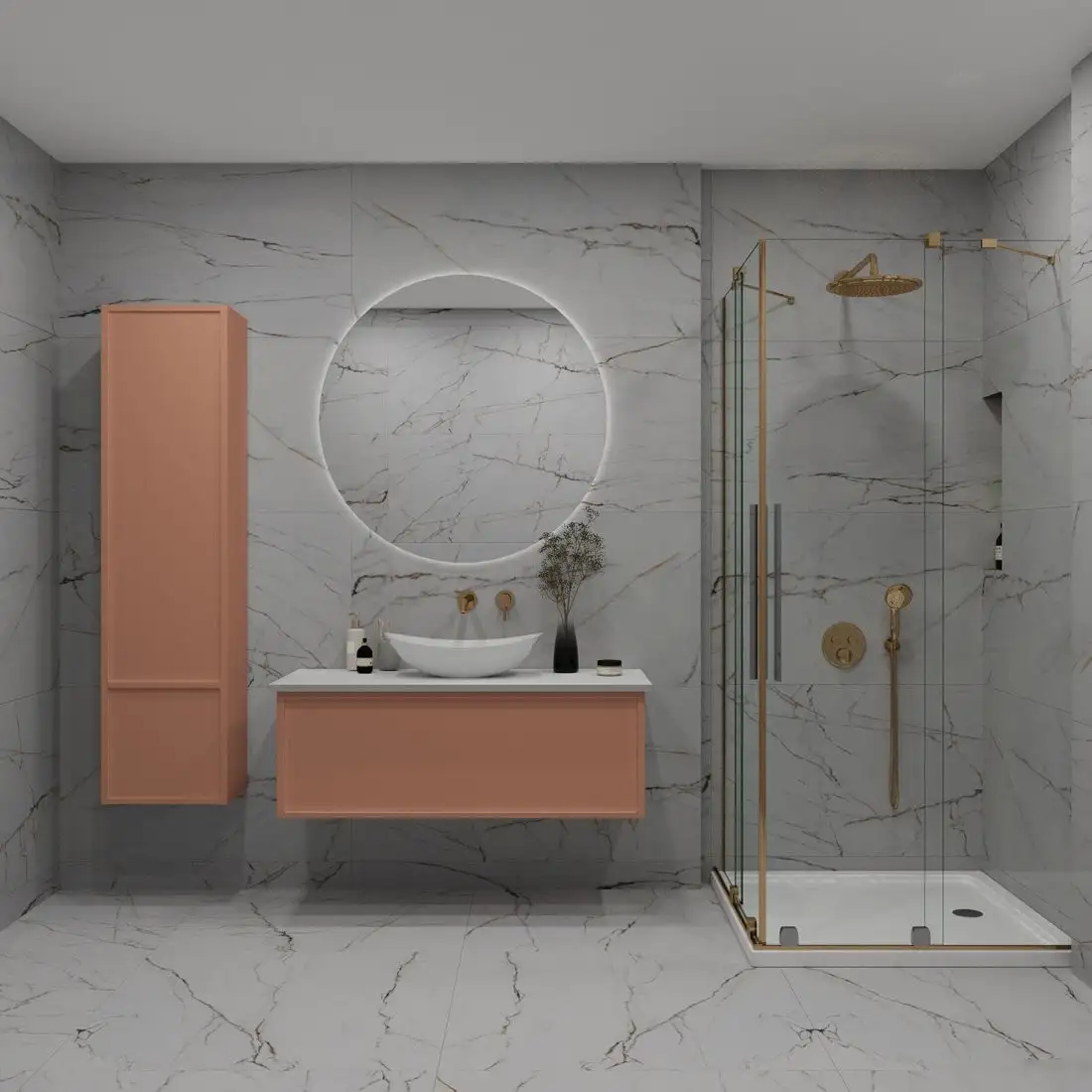 ЗОВ Шкаф-пенал для ванной Бергамо MBPRAL3012 (RAL 3012) – фото товара