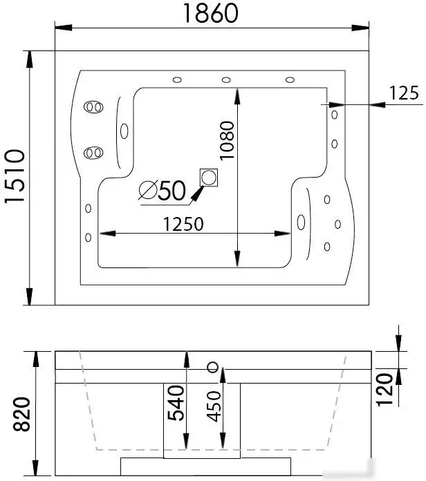 Ванна Gemy G9052 II B R 186x151 (с гидромассажем) - фото товара