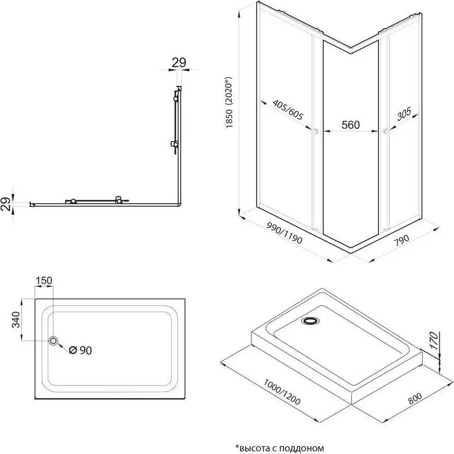 Душевой уголок Triton Вента БВ Вельвет 120х80 (с поддоном) - фото товара