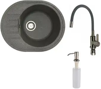 Кухонная мойка БелЭворс New Lux R + смеситель W74004-9 + дозатор L405-1 (серый/сатин) - изображение в каталоге