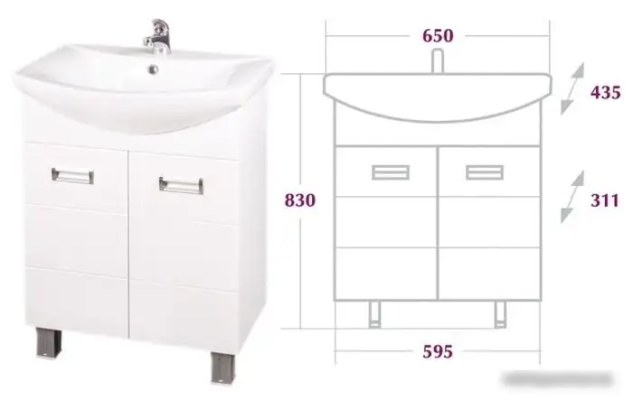 Мебель для ванных комнат Onika Тумба с умывальником Балтика 65.10 106529 + Балтика-65 – фото товара