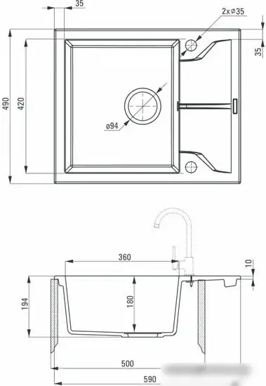 Кухонная мойка Deante Andante G11A (графитовый металлик) - фото товара