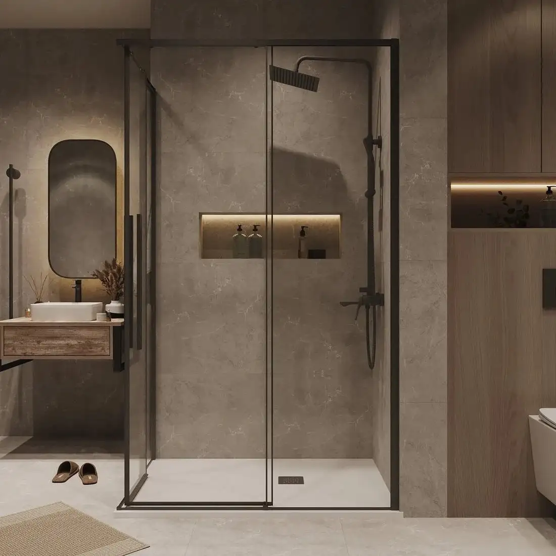 Душевой уголок Grossman Galaxy 110x100x195 300.K33.01.1110.42.00 (графит сатин/прозрачное стекло) - фото товара