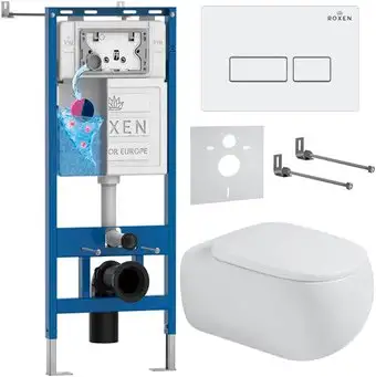 Унитаз подвесной Roxen Titan в комплекте с инсталляцией StounFix Dual Fresh 6 в 1 967207 (кнопка: белая) - изображение в каталоге