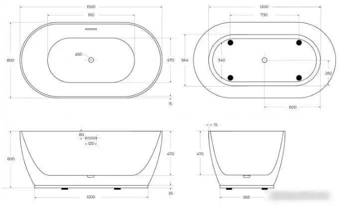 Ванна BelBagno BB413-1500-800 - фото товара