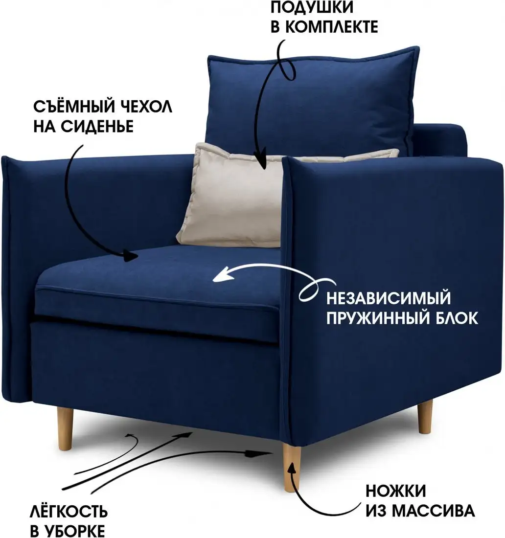 Кресло-кровать Mio Tesoro Оливер (Velutto 26/Velutto 18/натуральное дерево) – фото товара