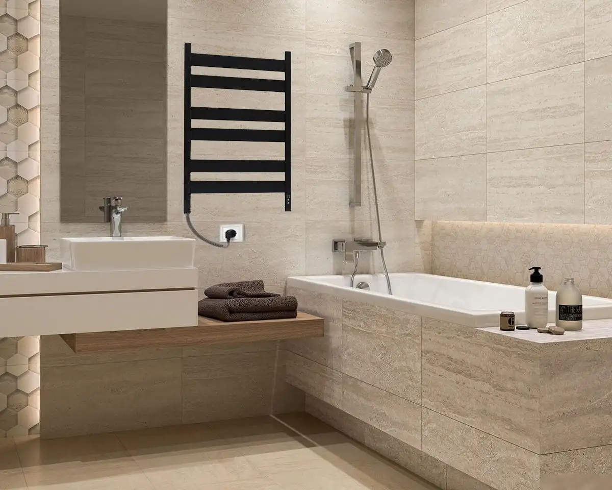 Полотенцесушитель Granula Альфа Квадро 50x100 (терморегулятор, черный матовый) - фото товара