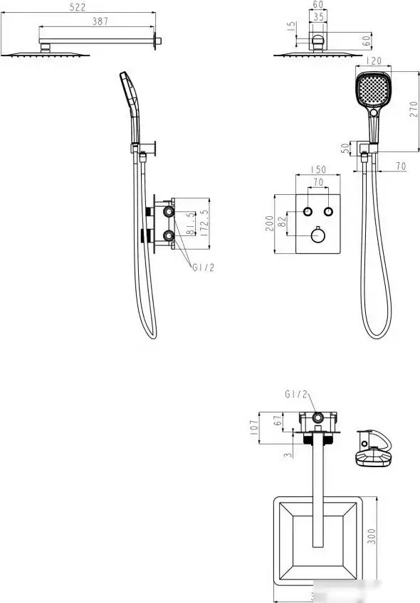 Душевая система Grocenberg GB5040 с термостатом (черный матовый) - фото товара