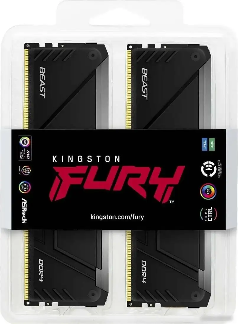 Оперативная память Kingston FURY Beast RGB 4x16ГБ DDR4 3600 МГц KF436C18BB2AK4/64 – фото товара