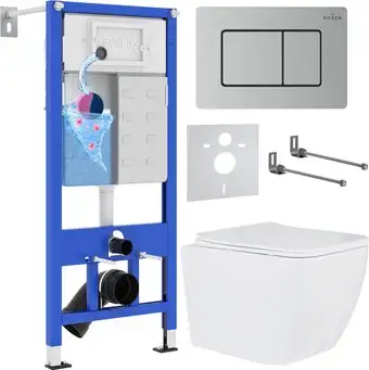 Унитаз подвесной Roxen Cube в комплекте с инсталляцией StounFix Dual Fresh 6 в 1 968436 (кнопка: сатин) - изображение в каталоге