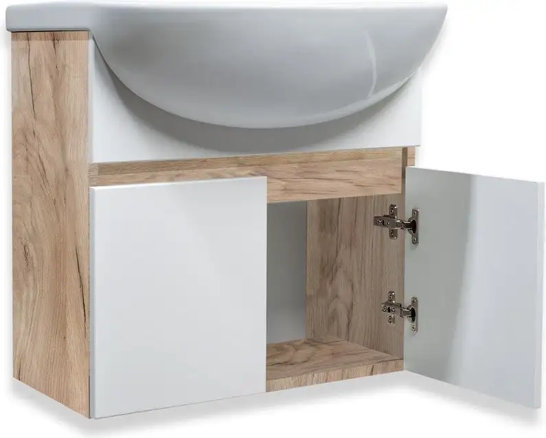 Runo Тумба с умывальником Runo Лада 50 + Уют 50 (подвесная, блэквуд/белый) – фото товара