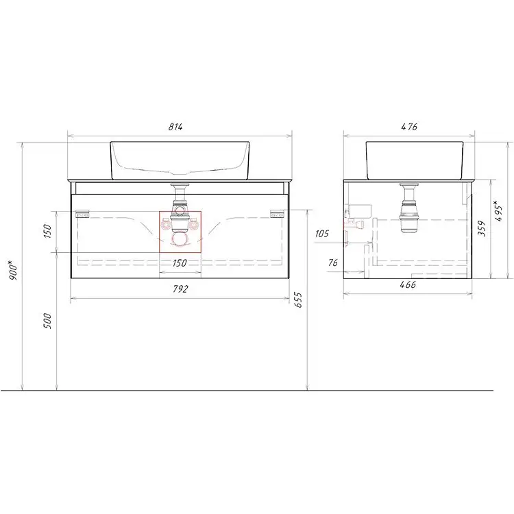 Aqwella Тумба под умывальник Geometria GE01081SH+STG814X476GS – фото товара