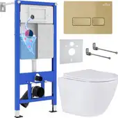 Унитаз подвесной Roxen Antares в комплекте с инсталляцией StounFix Dual Fresh 6 в 1 968049 (кнопка: брашированное золото) - изображение в каталоге