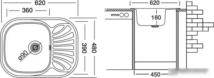 Кухонная мойка Ukinox Галант GAL620.480 --GT8K 1R- (с сифоном) - фото товара