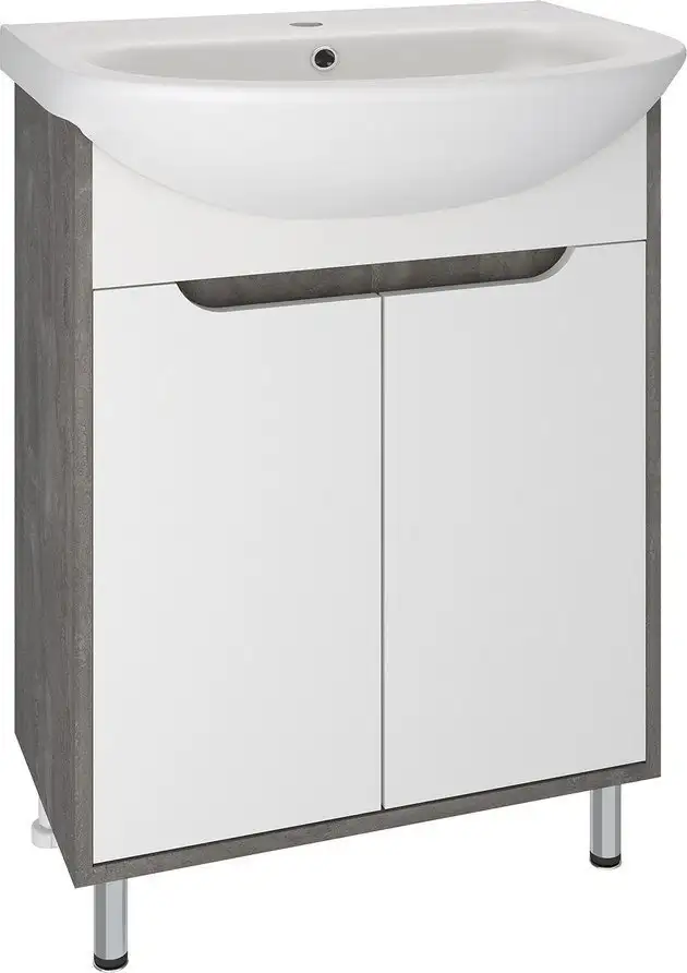 Runo Тумба с умывальником Runo Эко 60 + Уют 60 (напольная, белый/железный камень) – фото товара