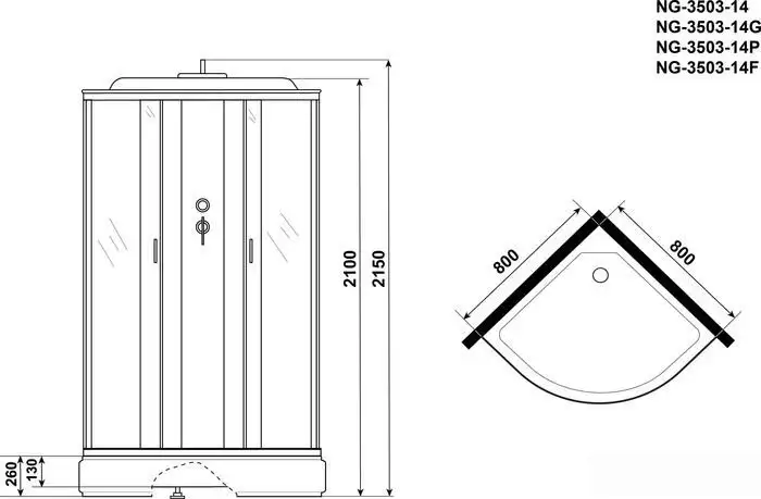 Душевая кабина Niagara NG-3503-14F 80x80x215 (тонированное стекло) - фото товара