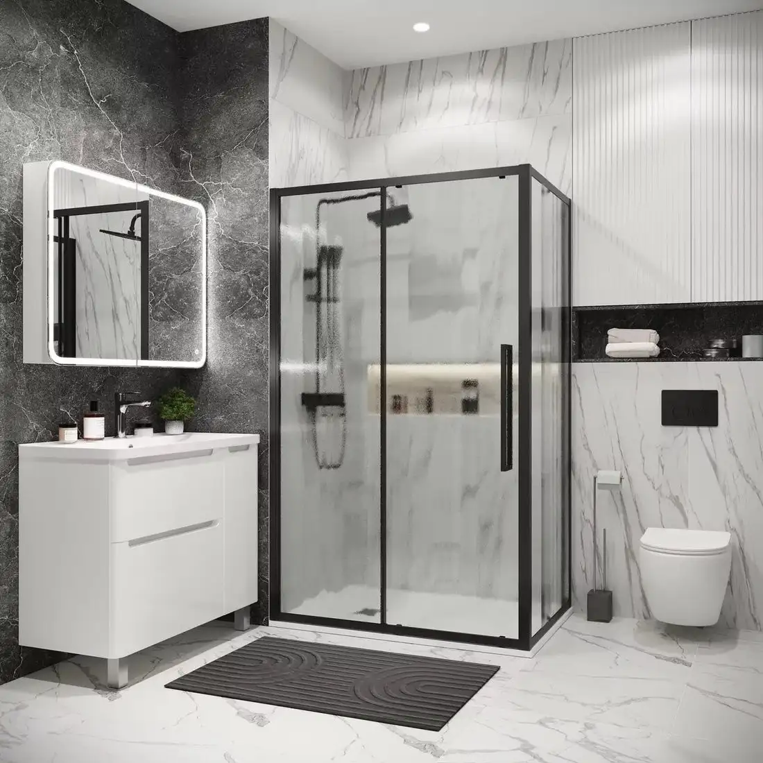 Душевая стенка Grossman Cosmo 100х195 200.K33.02.100.21.02 (черный матовый/стекло шиншилла) - фото товара