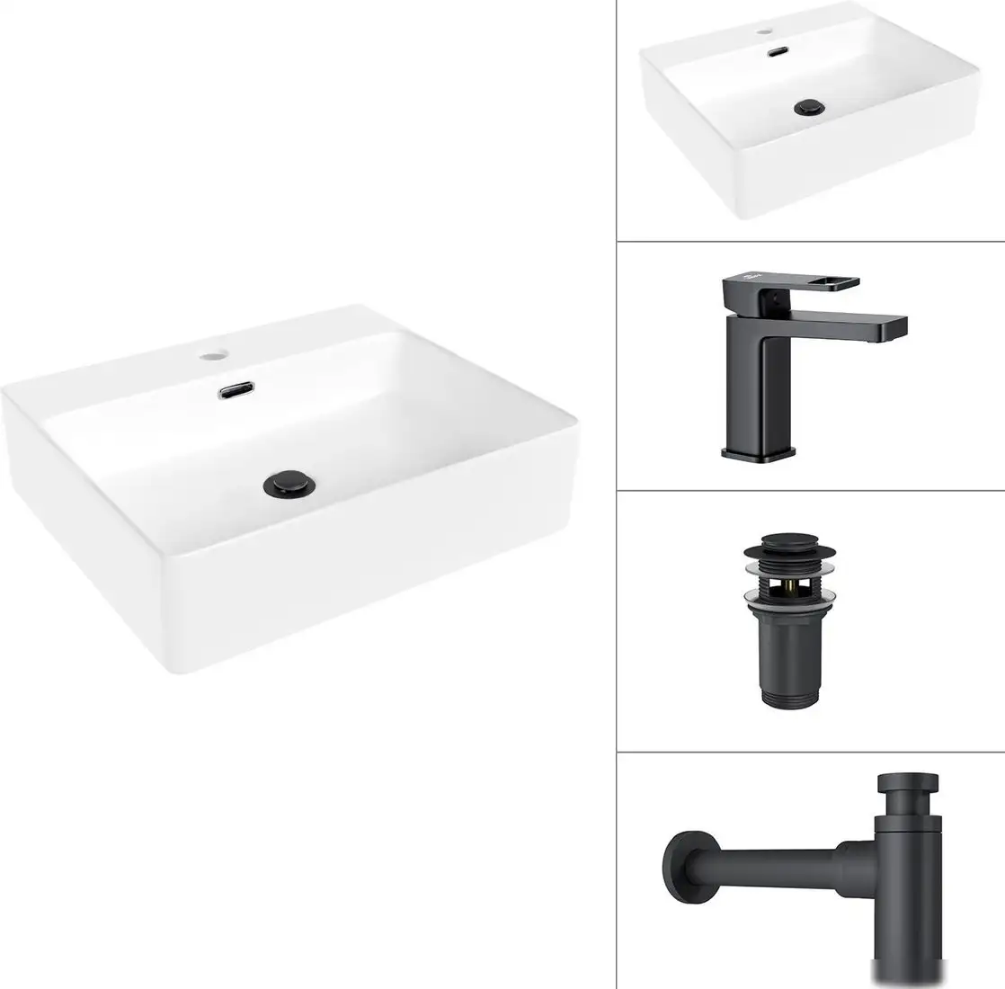 Умывальник Lauter 21478 + Cascade 21СК655BS + сифон 21635B + донный клапан 21190B (черный матовый) - фото товара