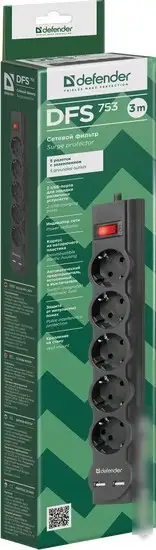 Сетевой фильтр Defender DFS 753 – фото товара