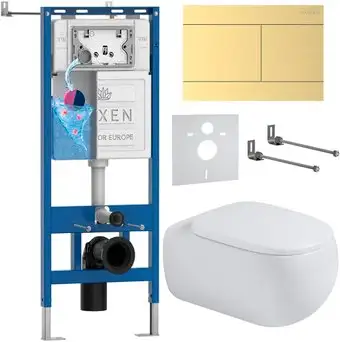 Унитаз подвесной Roxen Titan в комплекте с инсталляцией StounFix Dual Fresh 6 в 1 967232 (кнопка: золотая) - изображение в каталоге