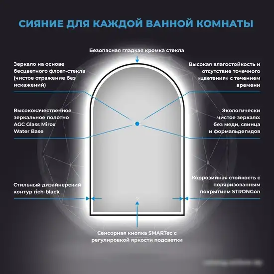Wellsee Зеркало с фронтальной LED-подсветкой 7 Rays' Spectrum 172201730, 50 х 80 см (с сенсором и регулировкой яркости освещения) – фото товара