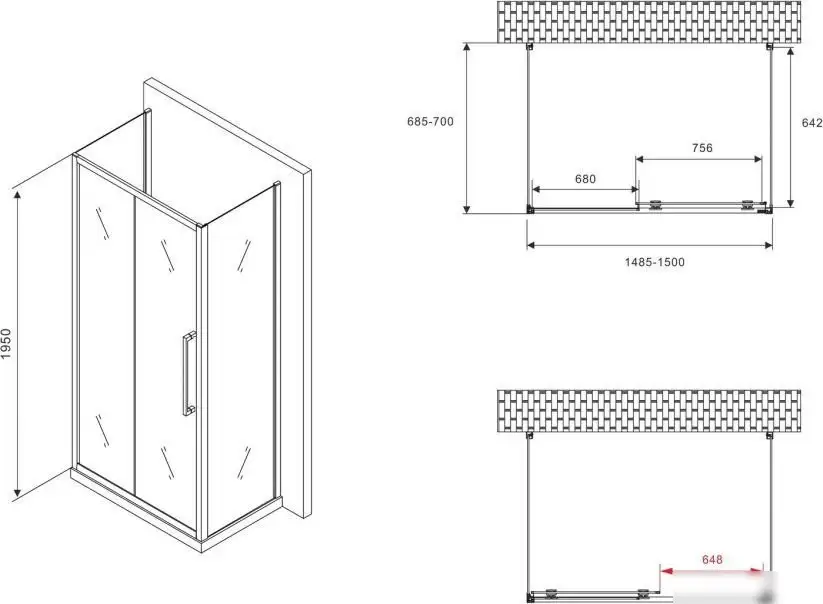 Душевой уголок Abber Schwarzer Diamant AG30150BMH-S70BM-S70BM - фото товара