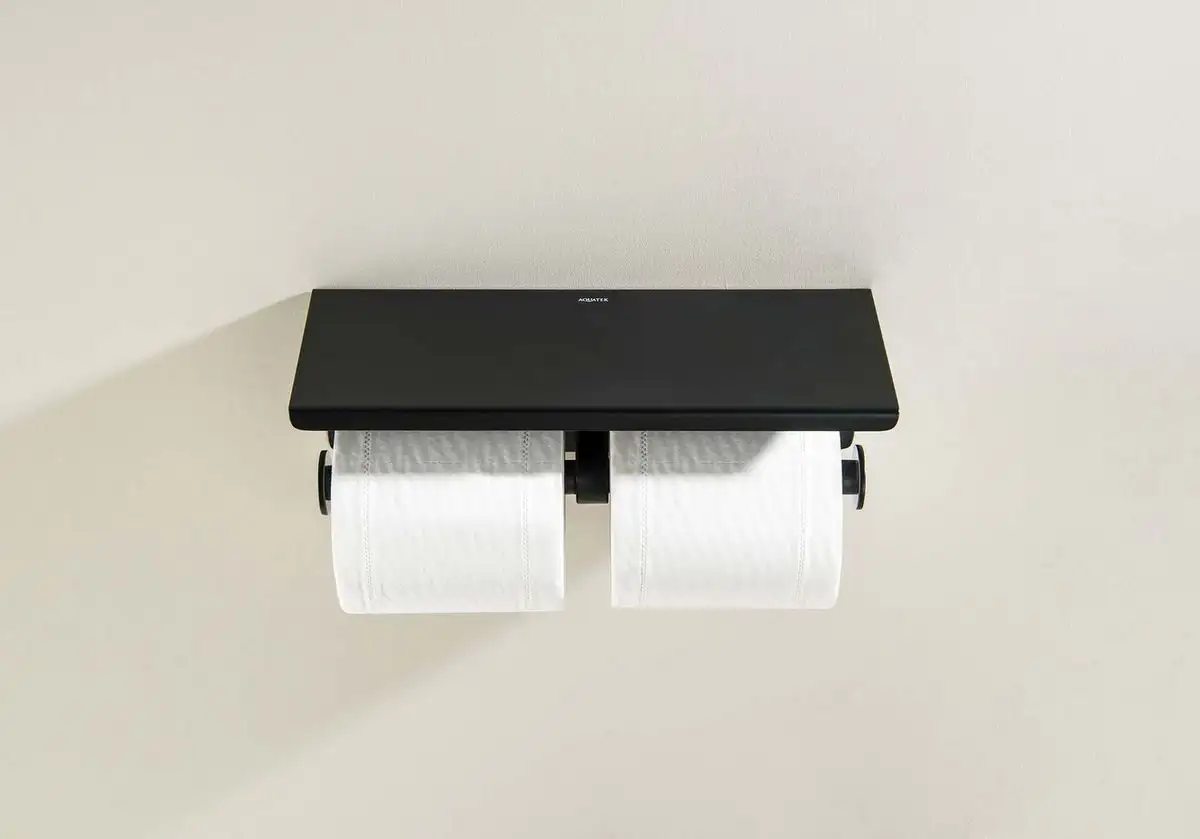 Держатель для туалетной бумаги Aquatek Оберон AQ4909MB (с полкой, черный матовый) – фото товара