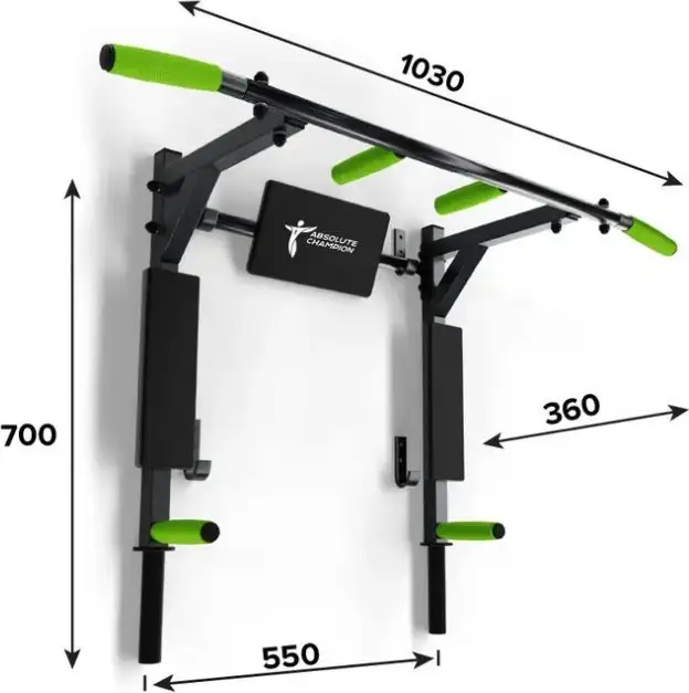 Турник с брусьями Absolute Champion Атлант с узким хватом АЧ 11908 (черный/салатовые ручки) – фото товара