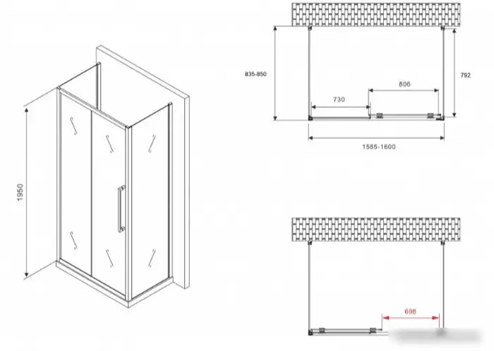 Душевой уголок Abber Schwarzer Diamant AG30160MH-S85M-S85M - фото товара