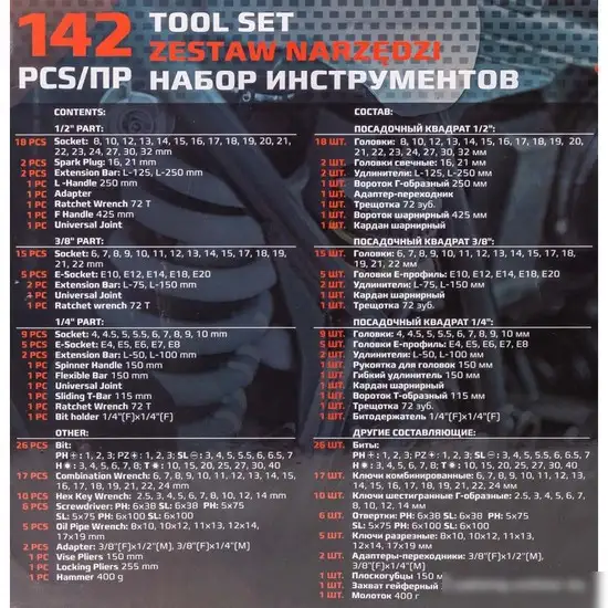 Универсальный набор инструментов ForceKraft FK-41421-5 New (142 предмета) – фото товара