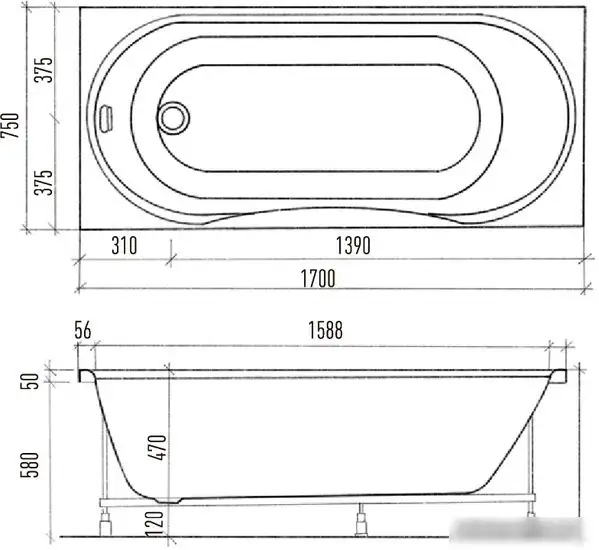 Ванна Eurolux Olive 170x75 - фото товара