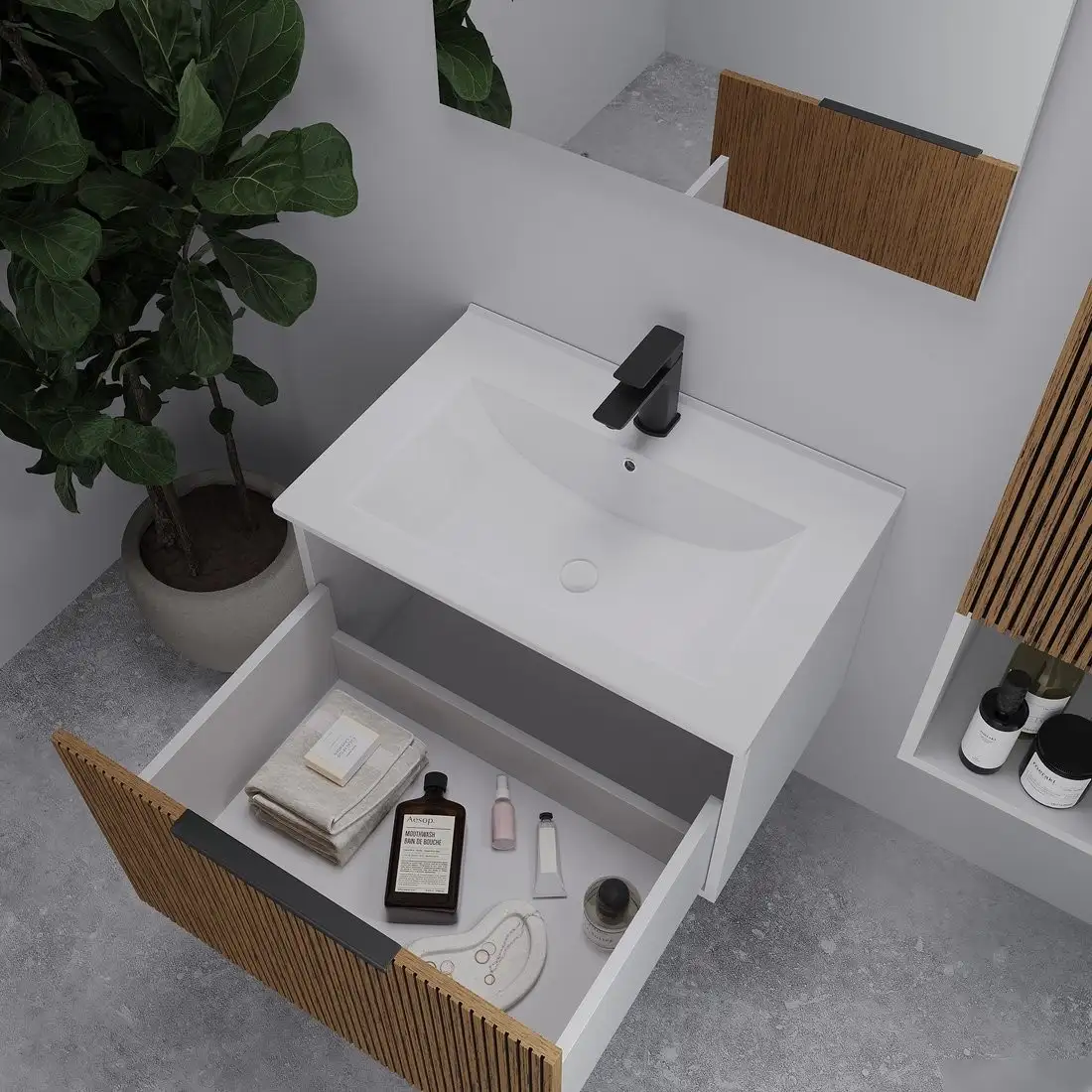 ЗОВ Тумба под умывальник Дублин 70 DU70LWMRM (белый тростник) – фото товара