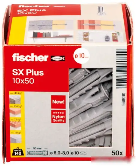 Дюбель универсальный Fischer SX Plus 10X50 568010 (50 шт) – фото товара